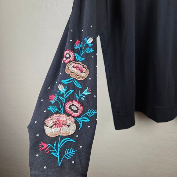 Panhandle Floral Embroidered Sleeve Sweatshirt Black Sz Women's XL Western Boho - Picture 6 of 11